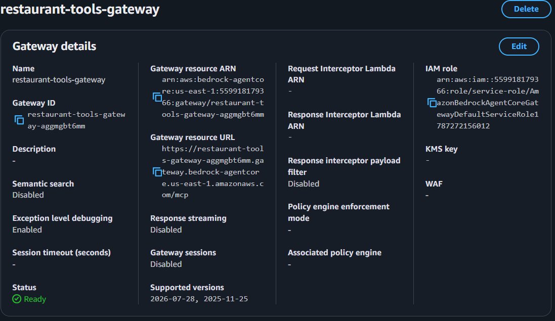 All three MCP Lambda targets synced and showing a Ready status